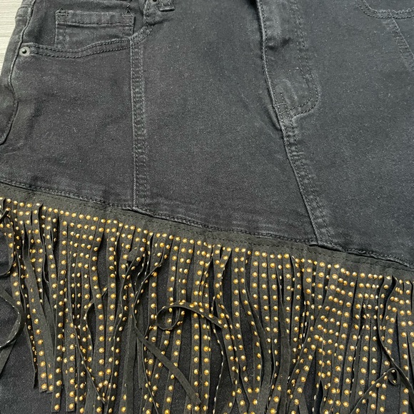 American bazi black denim skirt with a asymmetrical fringe sz L - Picture 2 of 4